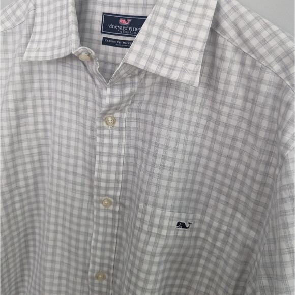 Men's Vineyard Vines Classic Fit Tucker Shirt White Grey Medium Long Sleeve - Picture 5 of 5
